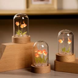 Tulip Flower Night Light With Glass Cover Handmade DIY Bedside Light LED Night Lamp Table Desk Lamp Bedroom Decor USB Mood Light