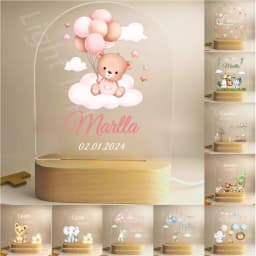 Customized Baby Birth Night Light Personalized Name Animal Bear Bunny Rabbit with USB Lamp for Bedroom Birthday Christmas Gift