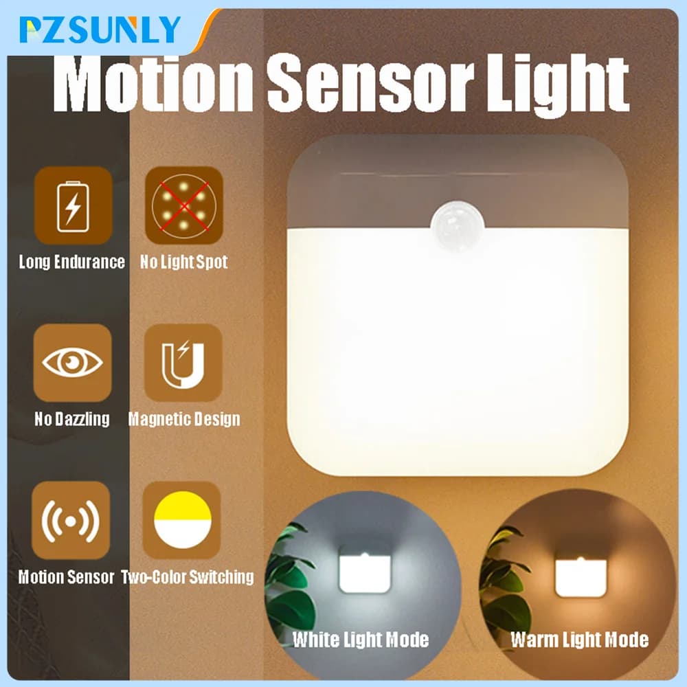 LED Motion Sensor Light Wireless LED Night Light Type C Rechargeable Night Light Cabinet Wardrobe Lamp Staircase For Kitchen LED