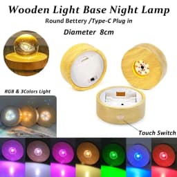Wireless Wooden Light Base Round Solid LED Wooden Night Light RGB and 3 Colors Solid Batteries Powered Crystal Ball Base Lamp