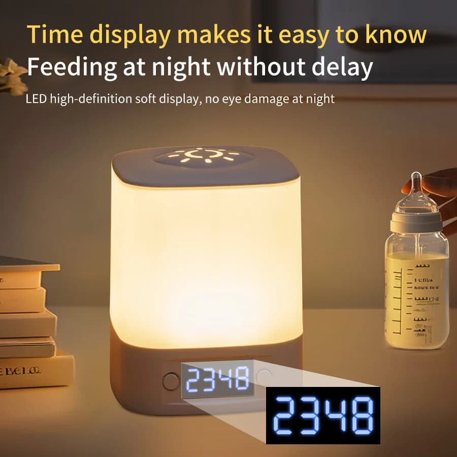 Rechargeable Led Night Light with Time Display USB-Powered Adjustable Brightness Bedside Lamp for Baby Nursery Reading Bedroom
