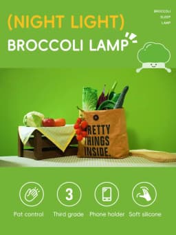 Cartoon Silicone Broccoli Sleep Lamp ReChargable LED Night Light for Children Holiday Gift, Cute Bedside Decor