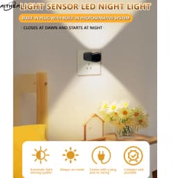 AITHEA Mini LED Night Light EU US Plug Dusk to Dawn Sensor Energy Saving Wall Lamp for Bedroom Bathroom Hallway