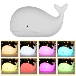 Cartoon Whale Silicone Light,LED NightLight,Rechargeable RGB Atmosphere Lamp Bedroom Bedside Decor for Children Holiday Gifts