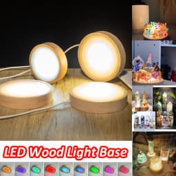 Wood Round LED Night Light Base Art Display Holder USB Lamp Holder for Crystals Glass Ball Resin Art Decoration Display Stand