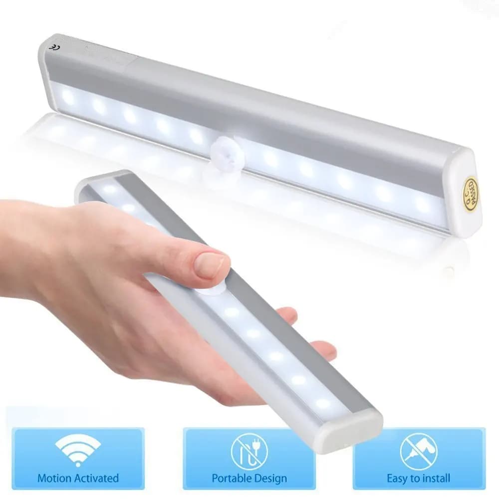 LED PIR Motion Sensor Closet Light 10LEDs Cold White Desk Drawer Wardrobe Lamp Under Cabinet Battery Powered Night Light