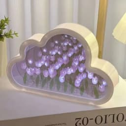 Creative Cloud Tulip Night Light DIY Handmade Mirror Flower Sea Atmosphere Lamp Desktop Decoration Birthday Holiday Gift