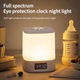 LED Night Lamp Rechargeable Table Lamp Clock Display Soft Sleeping Lamp Touch Switch Bedside Lamp for Bedroom Decor