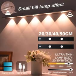 20-50cm LED Under Cabinet Lights Motion Sensor Night Light Ultra Thin Dimmable 3Color USB Rechargeable for Wardrobe Indoor