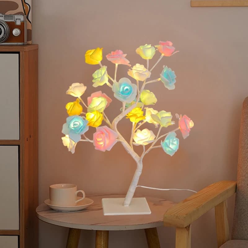 1PC 24 LED USB Rose Desk Lamp, Tree Lamp, Bedside Night Light, Give To Girlfriend, Mother's Day, Birthday Gift!