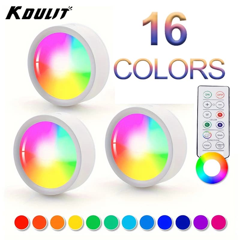 1/3 Pack LED Puck Lights,Color Changing,Battery Operated,IR Remote,Night Light,Wireless Stick on Lights,Under Cabinet Lighting