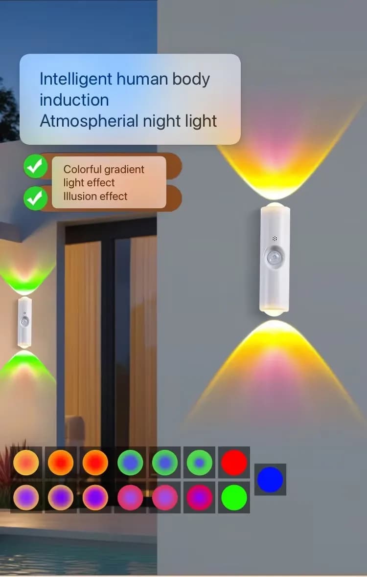 Motion Sensor Night Light 7 Color Change LED Wireless Wall Lamp Magnetic Rechargeable Spotlight for Bathroom Bedroom Living Room