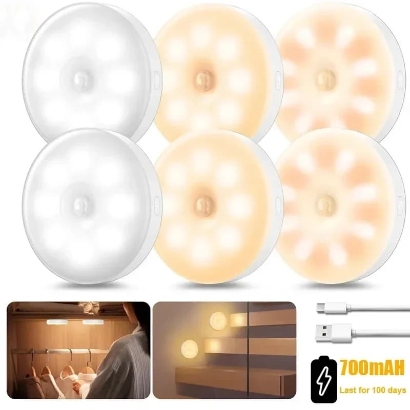 LED Night Light With Motion Sensor USB Rechargeable With 700mAh Battery Lamp Wireless For Kitchen Cabinet Wardrobe Light