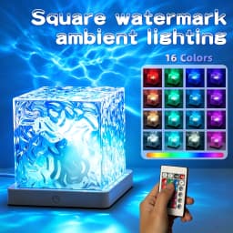 Ocean Wave Aurora Projector Light Remote 16 Colors RGB Dimmable Water Ripple Flame Crystal Lamp for Living Room Study Bedroom