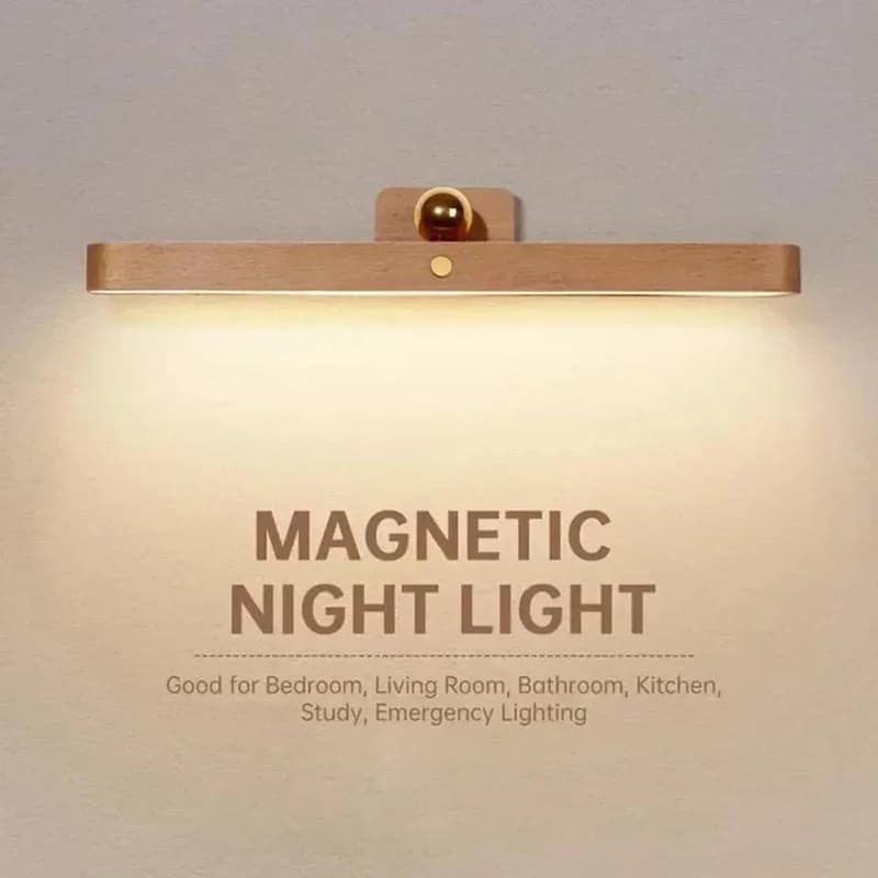 LED Night Light Wooden Mirror Front Fill Light Portable Rechargeable Magnetic Wall Lamp For Touch switch Bedroom Bedside Lamps