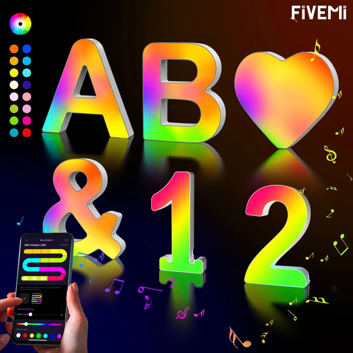1PC Smart LED Letter Light - DIY RGB Marquee App Control Music Sync Indoor Sign Game Holiday Party Wedding Graduation Season A-Z
