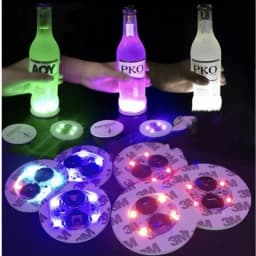10/5PCS LED Coaster 3 Modes with Battery Powered Wine Glass Mat Cup Pad Sticker Bottle Drinking Club Bar Party Decor Night Light