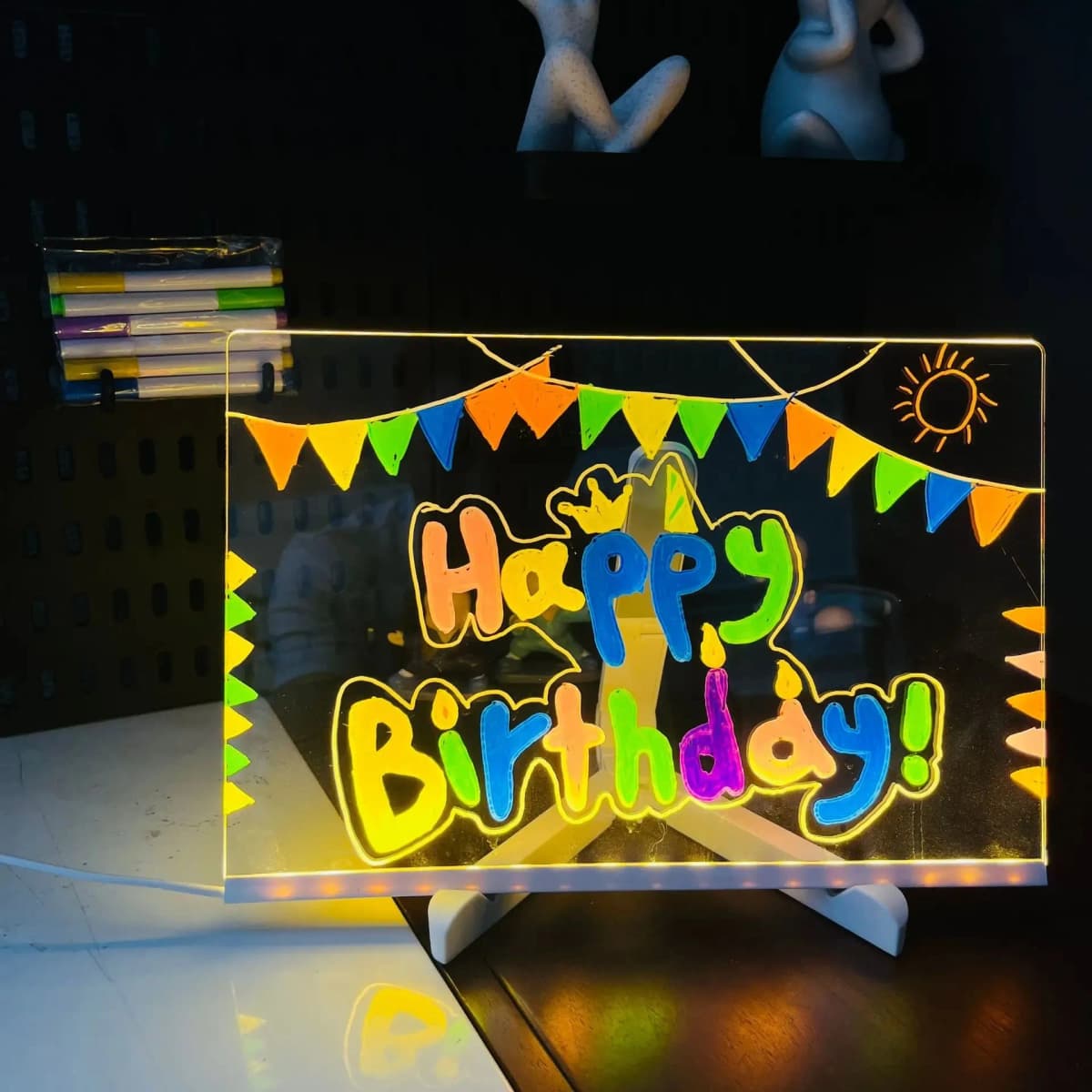 LED Night Light With Note Board DIY Acrylic Message Board Children‘s Drawing Board Colorful Pens for Kids Persent Birthday Gifts