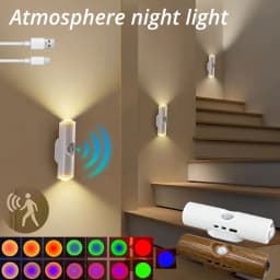 RGB LED Night Lights Double-head Sunset Light Motion Sensor Under Cabinet Lamp USB Charging Magnetic Bedroom Atmosphere Lighting