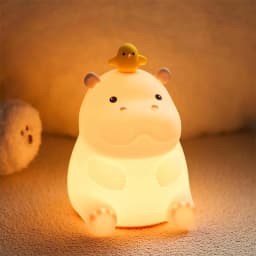 Hippo Night Light, Animal Lamp, Food Grade Silicone, Rechargeable, 2 Level Dimmable, Squishy Nursery Nightlight for Desk Decor