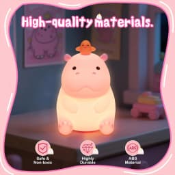 Hippo Night Light, Animal Lamp, Food Grade Silicone, Rechargeable, 2 Level Dimmable, Squishy Nursery Nightlight for Desk Decor