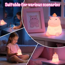 Hippo Night Light, Animal Lamp, Food Grade Silicone, Rechargeable, 2 Level Dimmable, Squishy Nursery Nightlight for Desk Decor