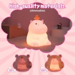 Hippo Night Light, Animal Lamp, Food Grade Silicone, Rechargeable, 2 Level Dimmable, Squishy Nursery Nightlight for Desk Decor