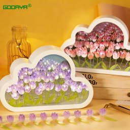 DIY Cloud Mirror Tulip Lamp Night Light Girl Bedroom Ornaments Photo Frame Handmade Glass Bedside Sleep Light Christmas Gifts