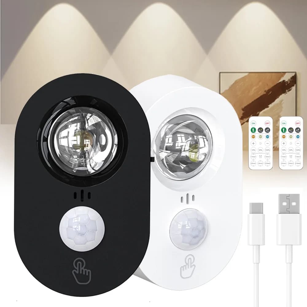 USB Human Body Sensor Led Lamp 3000K-6000K Rechargeable Lights Remote Control For Kitchen Cabinet Wardrobe Bedroom Decoration