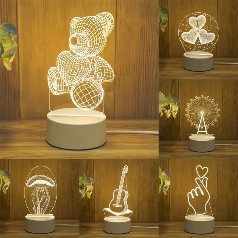 3D Acrylic LED Night Lamp USB Plug-Bedside Accent for Birthday Celebrations & Family Home Decor