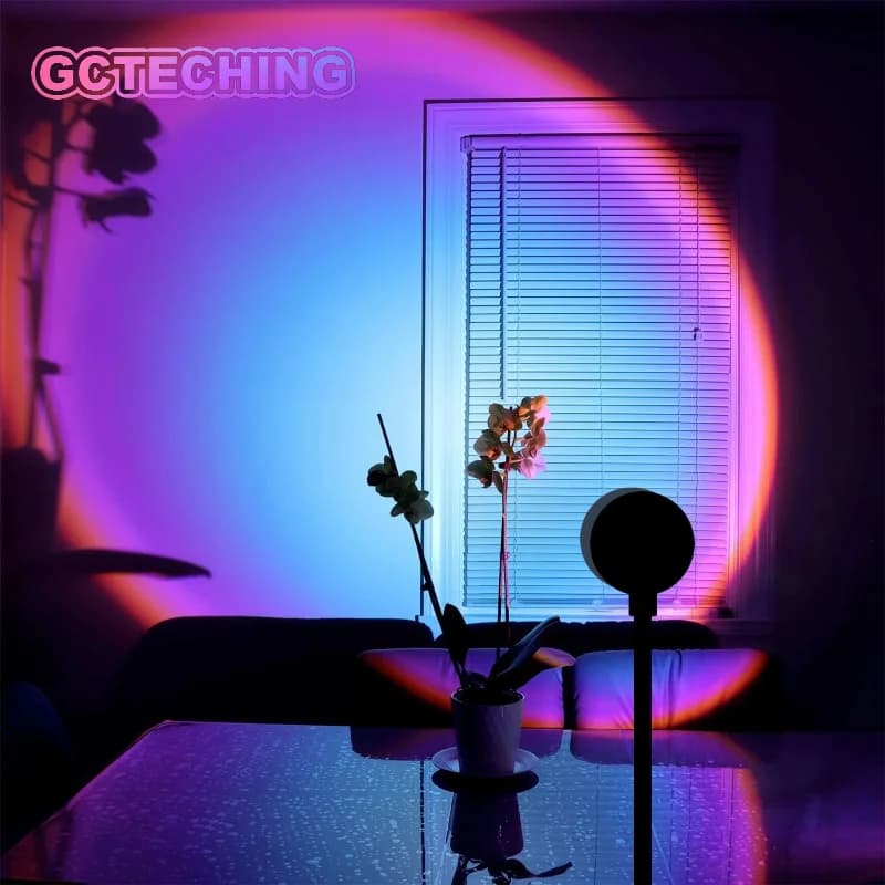 Rainbow Projection Lamp, USB Decorative Sunset Atmosphere Lamp, Multi-angle Rotatable, Suitable for Home Living Room and Bedroom