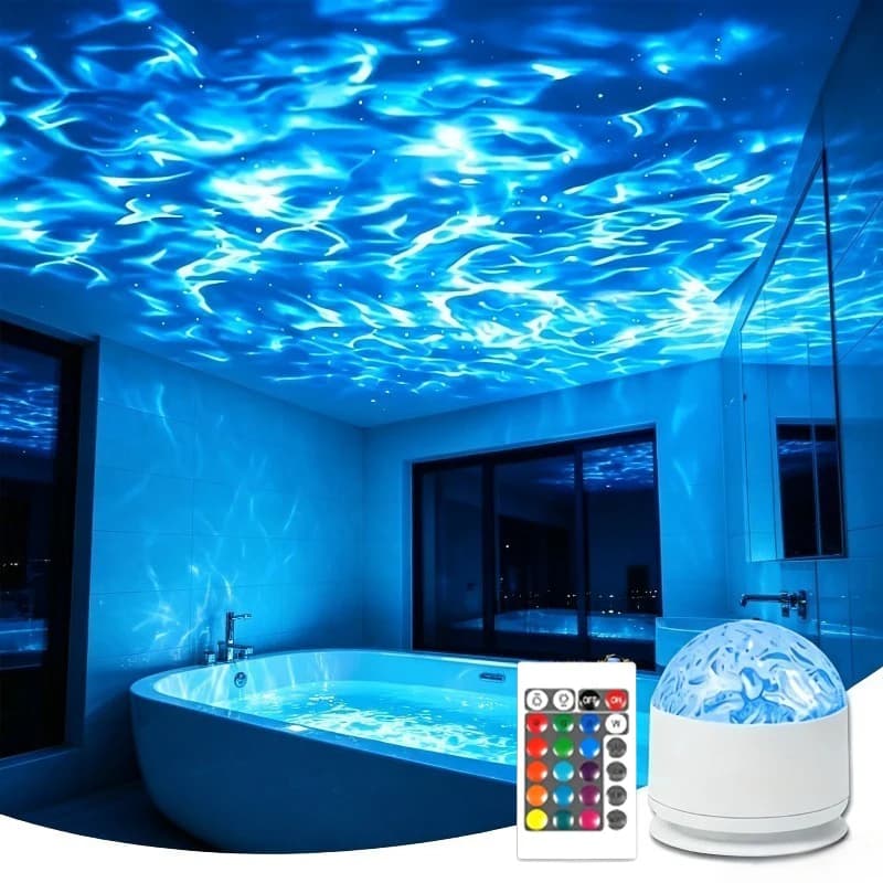 16Colors Ocean Wave Aurora Projector Light Water Ripple LED Night Light with Remote USB Powered for Kids Room Ambient Decor Gift