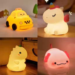 Car Silicone Night Light Taxi Dinosaur Toy Cute Cartoon Ornament USB Rechargeable Adjustable Table Lamp for Nursery Boy Kid Gift