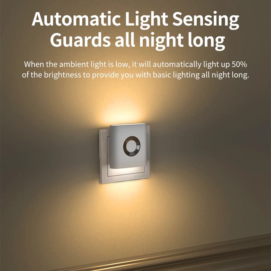 Motion Sensor LED Night Light 220VAC EU Plug Wall Lamp Warm White Ambient Lights for Bedroom Bathroom Hallway Staircase Corridor