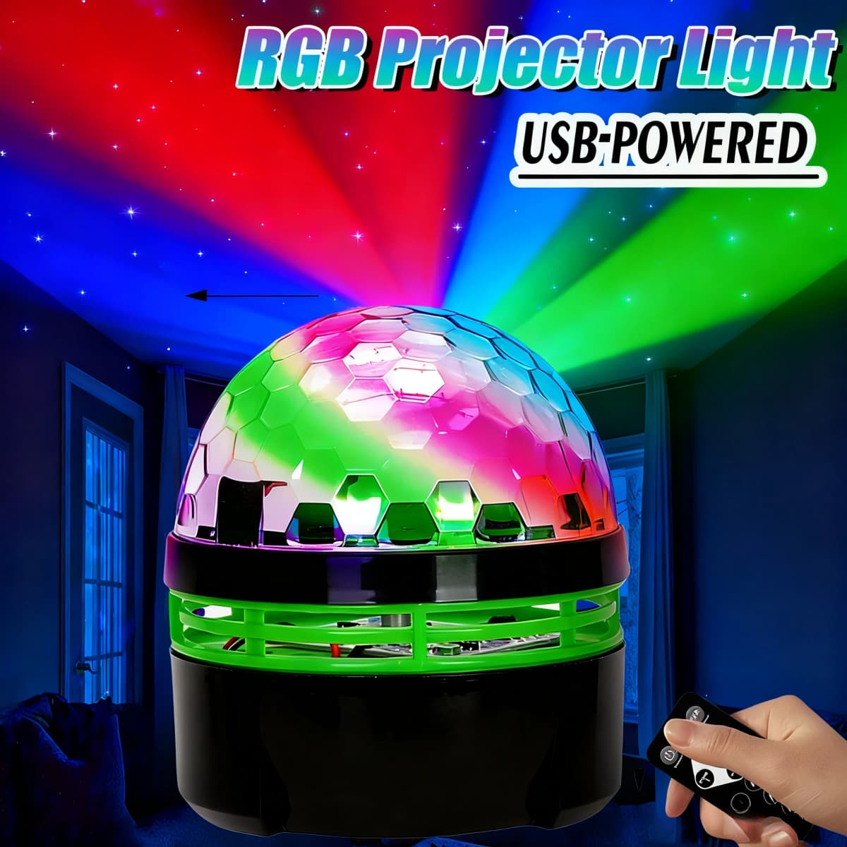 7-Color Wave Projector Light, USB Powered with Remote, Creates Calming Ambient Lighting for Bedroom, Home Theater Ceiling Decor