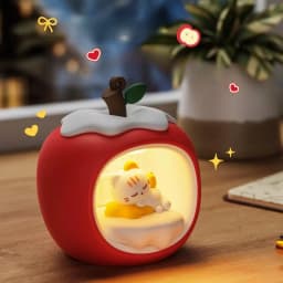 Fruit-Shaped House Christmas Night Light,Sleepy Cat Atmosphere Lamp Touch Control,USB Rechargeable LED Bedside Lamp with 3-Level