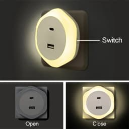 USB Plug Night Lamp EU Type-C Charger Port Auto Light Sensor Dimmable Warm White  Bedroom Hallway Stairs LED Bedside Lights