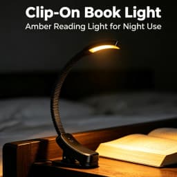 Rechargeable USB Blue Light Blocking Book Light Clip on Amber LED Reading Lamp Eye Healthy Stepless Dimming for Nighttime