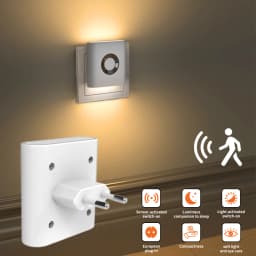 220V EU Plug Socket Night Light with PIR Motion Sensor Dual-head Lighting Warm Night Induction Lamp for Hallway Stairs Bedroom