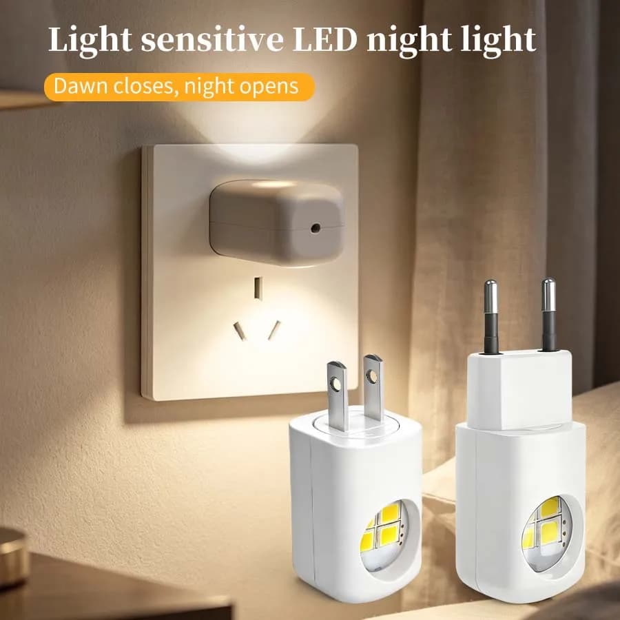 US/EU Plug LED Night Light for Bedroom Hallway Corridor Kitchen Stairs Lighting Auto On/Off Energy Saving Dusk to Dawn Lamp