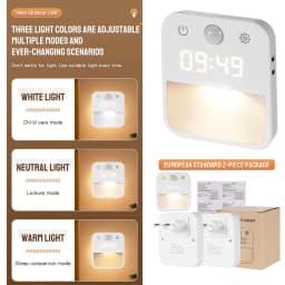 Motion Activated Night Light Illuminating Fixture with Clock Display with Built-in Clock Display Dimmable Hallway Light