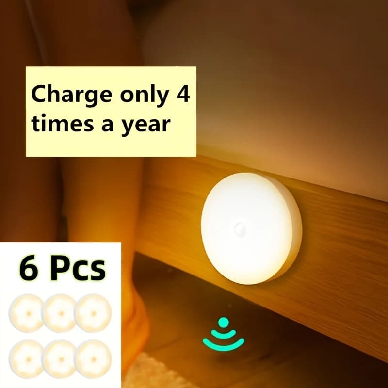 6pcs Motion Sensor Night Light-Wireless LED Detector Light for Bedrooms, Stairs, Closets and Room Decoration- Wall Lights