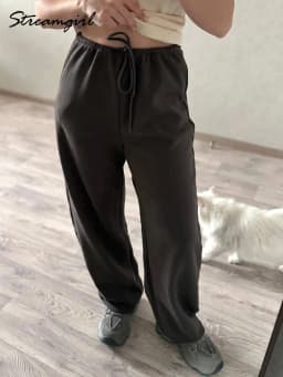 Autumn Burgundy Sweatpants Women Straight Leg Sport Pants Cotton Ladies Coffee Basic Joggers Wide Leg Women's Pants And Trousers