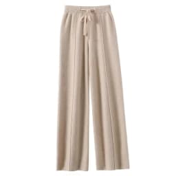 Afashion High Waist Knitted Wide Leg Pants Women's Casual Straight Leg Pants Spring Autumn New Style Belted Commute Style Slimmi