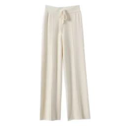 Afashion High Waist Knitted Wide Leg Pants Women's Casual Straight Leg Pants Spring Autumn New Style Belted Commute Style Slimmi