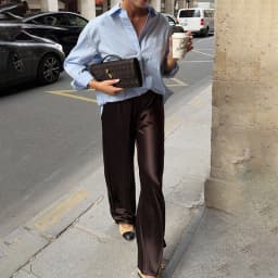 Linad Elegant Brown Satin Wide Leg Pants Women Autumn Fashion Beige High Waist Trousers Street Chic Silk Long Pants Female 2025