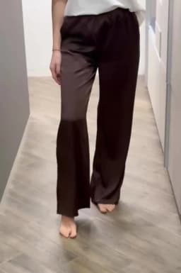 Linad Elegant Brown Satin Wide Leg Pants Women Autumn Fashion Beige High Waist Trousers Street Chic Silk Long Pants Female 2025