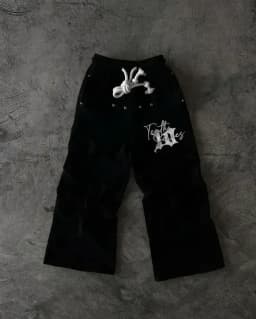 Y2K Black Pants Joggers Sweatpants Men Women Harajuku Gothic Double Waist Sweatpants Streetwear Graphics Embroidered Trousers