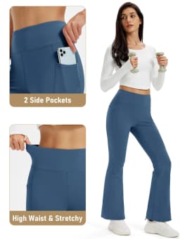 TACVASEN Fleece Lined Flare Pants Women's Waterproof Insulated Winter Pants High Waisted Bootcut Hiking Yoga Leggings Pockets
