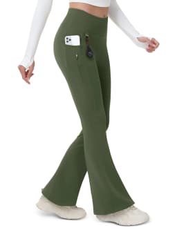 TACVASEN Fleece Lined Flare Pants Women's Waterproof Insulated Winter Pants High Waisted Bootcut Hiking Yoga Leggings Pockets